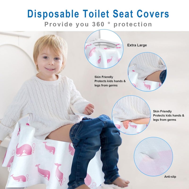 CHFONG 21 Pack Toilet Seat Covers Disposable, Extra Large Disposable Toilet Seat Covers for Adults, Individually Wrapped Potty Training Liners with Non-Slip Adhesives for Kids in Home, Restrooms&Travel -Pink - Image 2